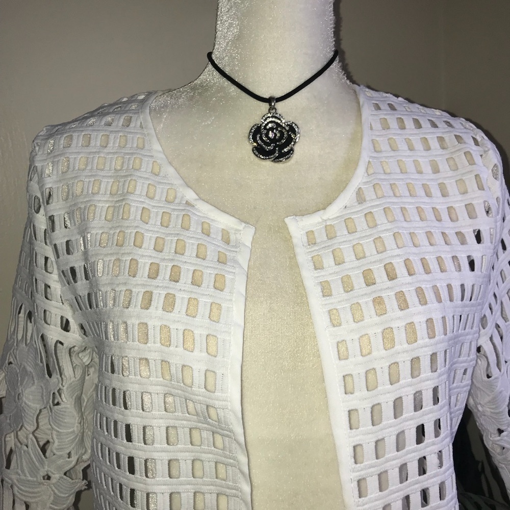 Feratelli Long Off White Cut Out Womens White Cardigan S* - Picture 3 of 7